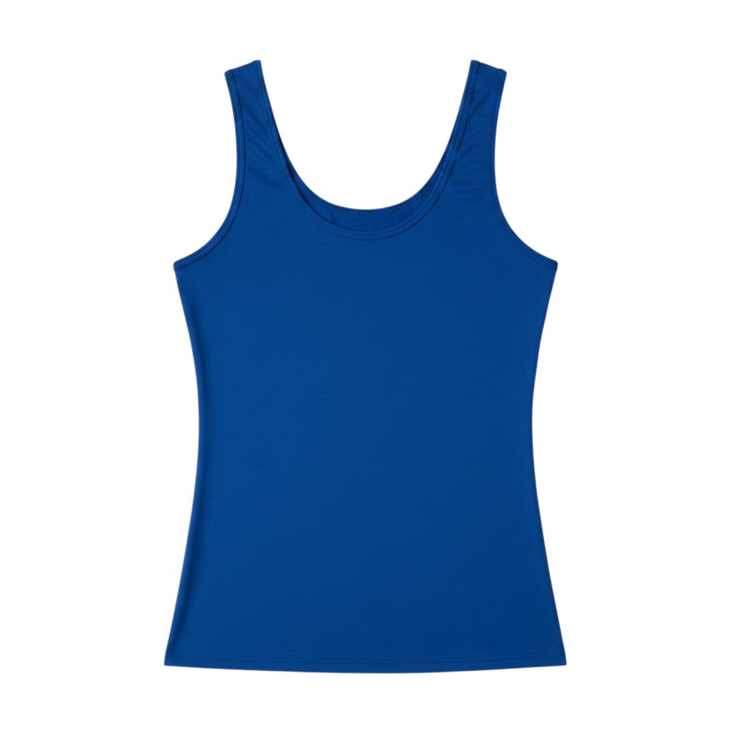 Camisola azul-marinho Tralulu de alças finas, decote redondo, tecido liso e corte reto. Perfeita para o dia a dia.