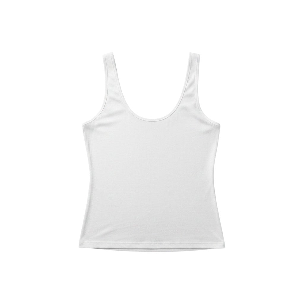 Trululu camisola branca de alças finas em tecido liso, decote redondo profundo nas costas.