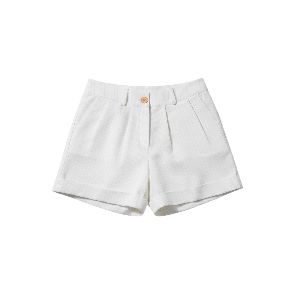 Conjunto de calças e saia de verão Tralulu em linho branco com cintura elástica e botões.