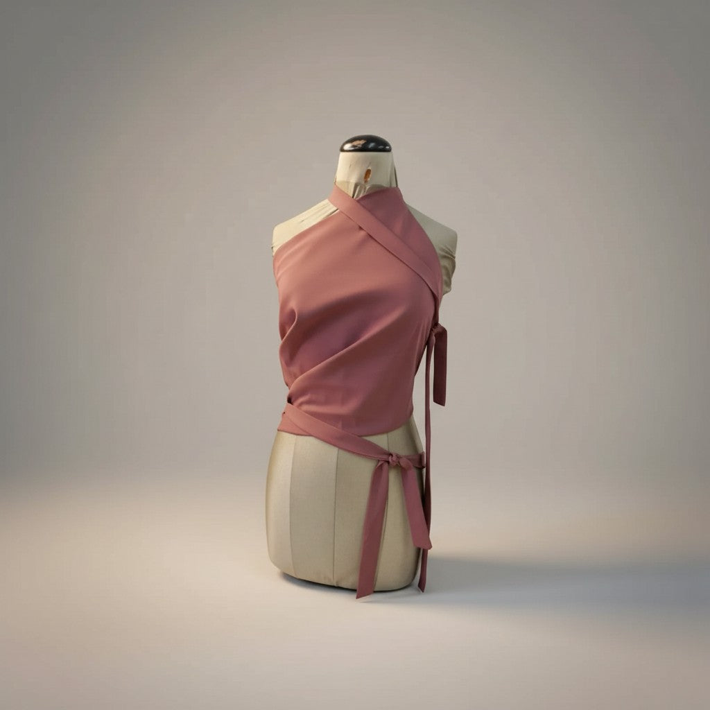 Tralulu top de alças cruzadas em rosa, com amarração na cintura e decote halter.
